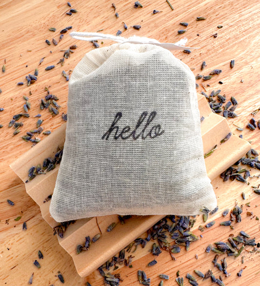 Mini Lavender Sachet – “Hello” Muslin Bag