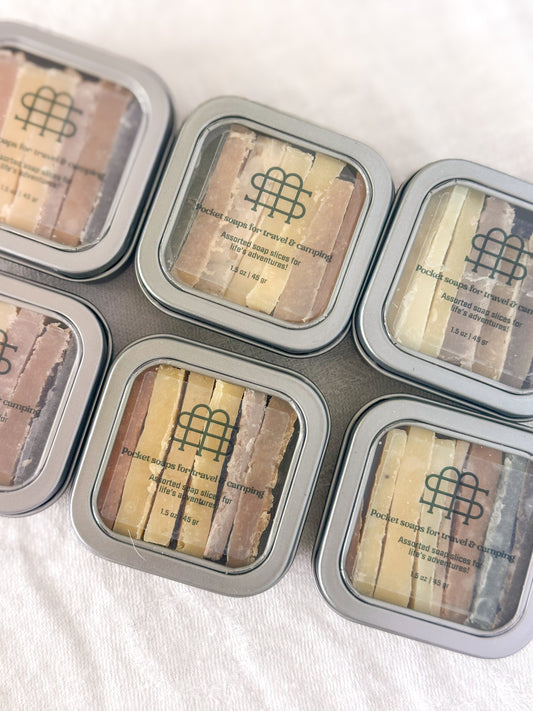 six pocket soaps for travel, camping, hiking.